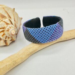 South African Beaded Wide Bangle Open Cuff Bracelet Free Size